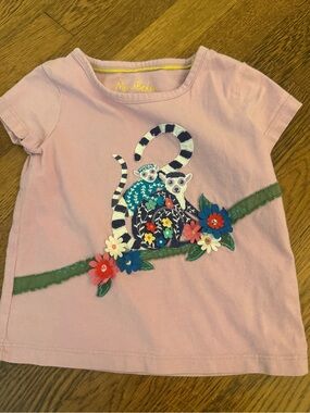 Mini Boden Pink Short-Sleeve Tee with Lemur and Floral Appliqués